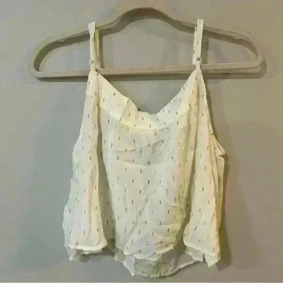 NWT Aerie White Gold Sparkle Cropped Adjustable Spaghetti Strap Tank Top Large - Picture 6 of 7